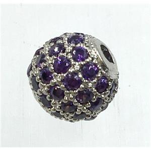 round copper beads pave zircon, platinum plated, approx 6mm dia [FDZN1703-6MM]