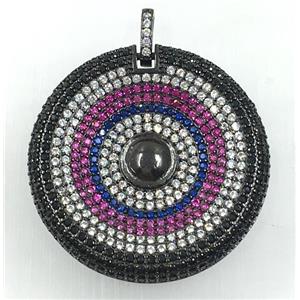 copper circle pendant pave zircon, black plated, approx 34mm dia [FDZN1709]
