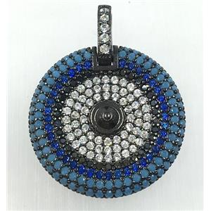 copper circle pendant pave zircon, black plated, approx 20mm dia [FDZN1710]