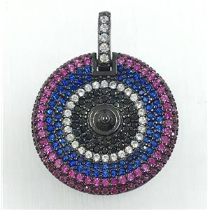 copper circle pendant pave zircon, black plated, approx 20mm dia [FDZN1711]