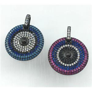 copper circle pendant pave zircon, black plated, mix, approx 20mm dia [FDZN1712]