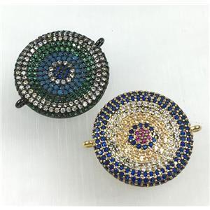 copper circle connector pave zircon, mix color, approx 20mm dia [FDZN1713]