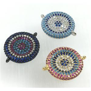 copper circle connector pave zircon, mix color, approx 16mm dia [FDZN1715]