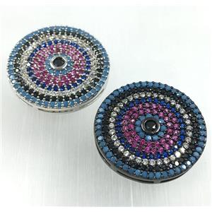 copper circle beads pave zircon, mix color, approx 20mm dia, 6mm [FDZN1716]