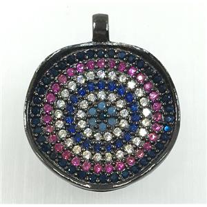 copper circle pendant pave zircon, black plated, approx 18-20mm [FDZN1717-L]
