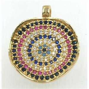 copper circle pendant pave zircon, gold plated, approx 18-20mm [FDZN1719-L]