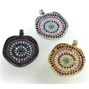 copper circle pendant pave zircon, mix color, approx 18-20mm [FDZN1720-L]