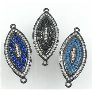copper connector pave zircon, eye, black plated, mix, approx 12-22mm [FDZN1721]