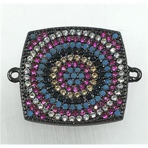 copper square connector pave zircon, black plated, approx 18x18mm [FDZN1724]
