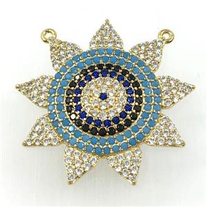 copper sun pendant pave zircon with 2loops, gold plated, approx 30mm dia [FDZN1725]