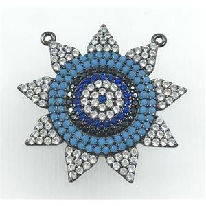 copper sun pendant pave zircon with 2loops, platinum plated, approx 30mm dia [FDZN1726]