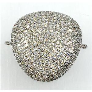 copper triangle connector pave zircon, platinum plated, approx 20mm wide [FDZN1730]