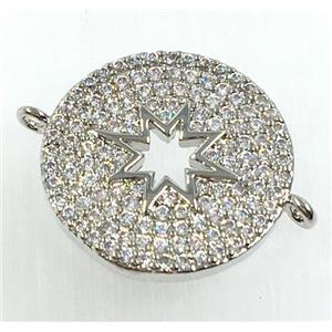 copper button connector pave zircon, north star, platinum plated, approx 18mm dia [FDZN1731]