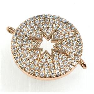 copper button connector pave zircon, north star, rose gold, approx 18mm dia [FDZN1732]