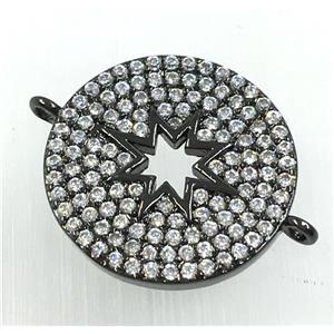 copper button connector pave zircon, north star, black plated, approx 18mm dia [FDZN1734]