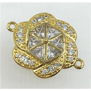 copper flower connector pave zircon, gold plated, approx 18-20mm [FDZN1735]