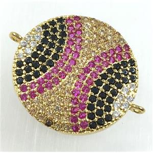 copper circle connector pave zircon, gold plated, approx 18mm dia [FDZN1741]