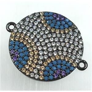 copper circle connector pave zircon, black plated, approx 18mm dia [FDZN1742]