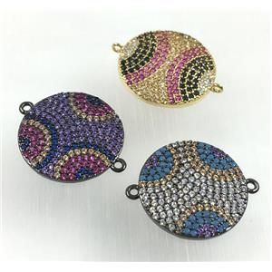 copper circle connector pave zircon, mix color, approx 18mm dia [FDZN1743]