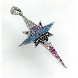 copper NorthStar pendant pave zircon, platinum plated, approx 30-40mm [FDZN1746]