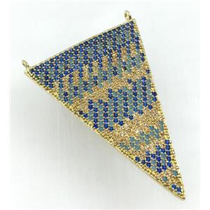 copper triangle pendant pave zircon with 2loops, gold plated, approx 26-40mm [FDZN1748]