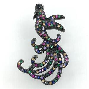 copper peacock pendant pave zircon, black plated, approx 28-45mm [FDZN1750]