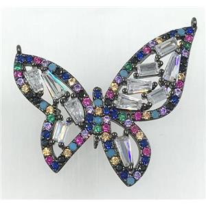copper butterfly pendant pave zircon with 2loops, black plated, approx 30-32mm [FDZN1751]