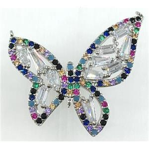 copper butterfly pendant pave zircon with 2loops, platinum plated, approx 30-32mm [FDZN1752]