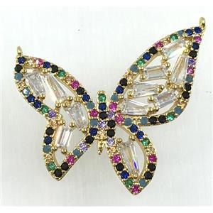 copper butterfly pendant pave zircon with 2loops, gold plated, approx 30-32mm [FDZN1753]