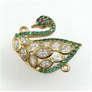 copper swan connector pave zircon, gold plated, approx 20-22mm [FDZN1756]