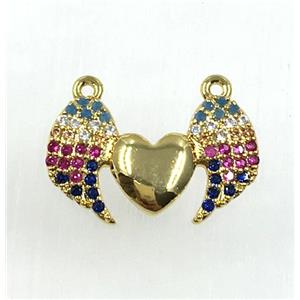 copper pendant paved zircon, wing, gold plated, approx 12-18mm [FDZN1758]