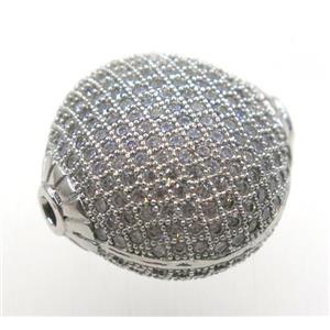 copper beads paved zircon, flat round, platinum plated, approx 24mm dia [FDZN1763]
