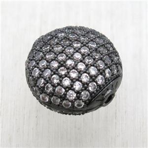 copper beads paved zircon, flat round, black plated, approx 24mm dia [FDZN1764]