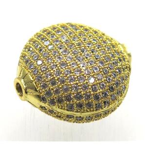 copper beads paved zircon, cion round, gold plated, approx 24mm dia [FDZN1766]