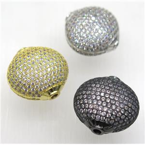 copper beads paved zircon, flat round, mix color, approx 15mm dia [FDZN1767-15MM]
