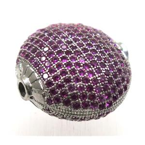 copper bead paved zircon, flat round, platinum plated, approx 24mm dia [FDZN1770]