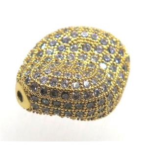 copper twist beads paved zircon, gold plated, approx 16-20mm [FDZN1772]