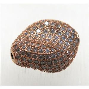 copper twist beads paved zircon, rose gold, approx 16-20mm [FDZN1774]