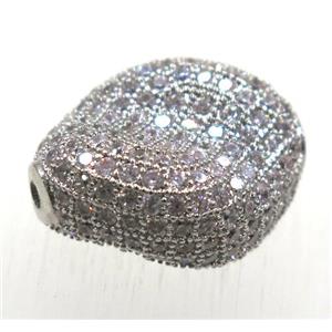 copper twist beads paved zircon, platinum plated, approx 16-20mm [FDZN1775]