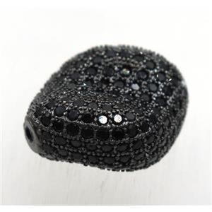 copper twist beads paved zircon, black plated, approx 16-20mm [FDZN1778]