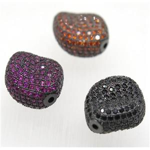 copper twist beads paved zircon, black plated, mix color, approx 16-20mm [FDZN1780]