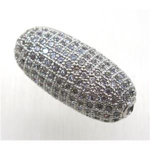 copper Barrel beads paved zircon, platinum plated, approx 12-27mm [FDZN1781]
