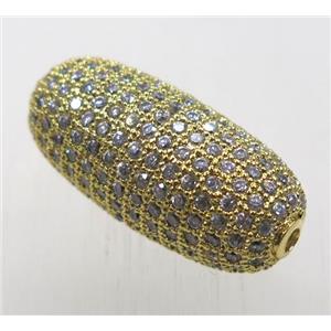 copper Barrel beads paved zircon, gold plated, approx 12-27mm [FDZN1782]