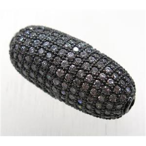 copper Barrel beads paved zircon, black plated, approx 12-27mm [FDZN1784]