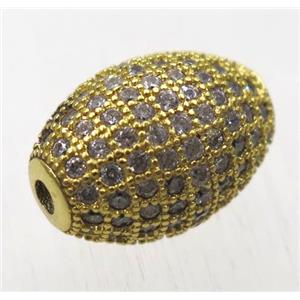 copper Oval beads paved zircon, gold plated, approx 8-12mm [FDZN1786-S]