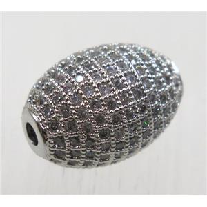 copper Oval beads paved zircon, platinum plated, approx 8-12mm [FDZN1787-S]