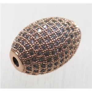 copper Oval beads paved zircon, rose gold, approx 12-16mm [FDZN1788-L]