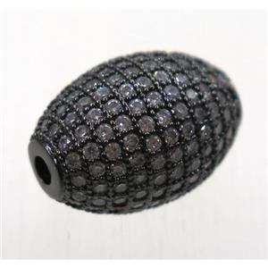 copper Oval beads paved zircon, black plated, approx 8-12mm [FDZN1789-S]
