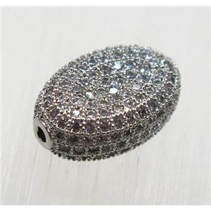copper oval beads paved zircon, platinum plated, approx 10-15mm [FDZN1796]