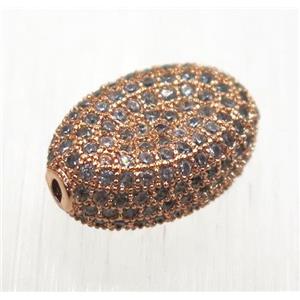 copper oval beads paved zircon, rose gold, approx 10-15mm [FDZN1797]